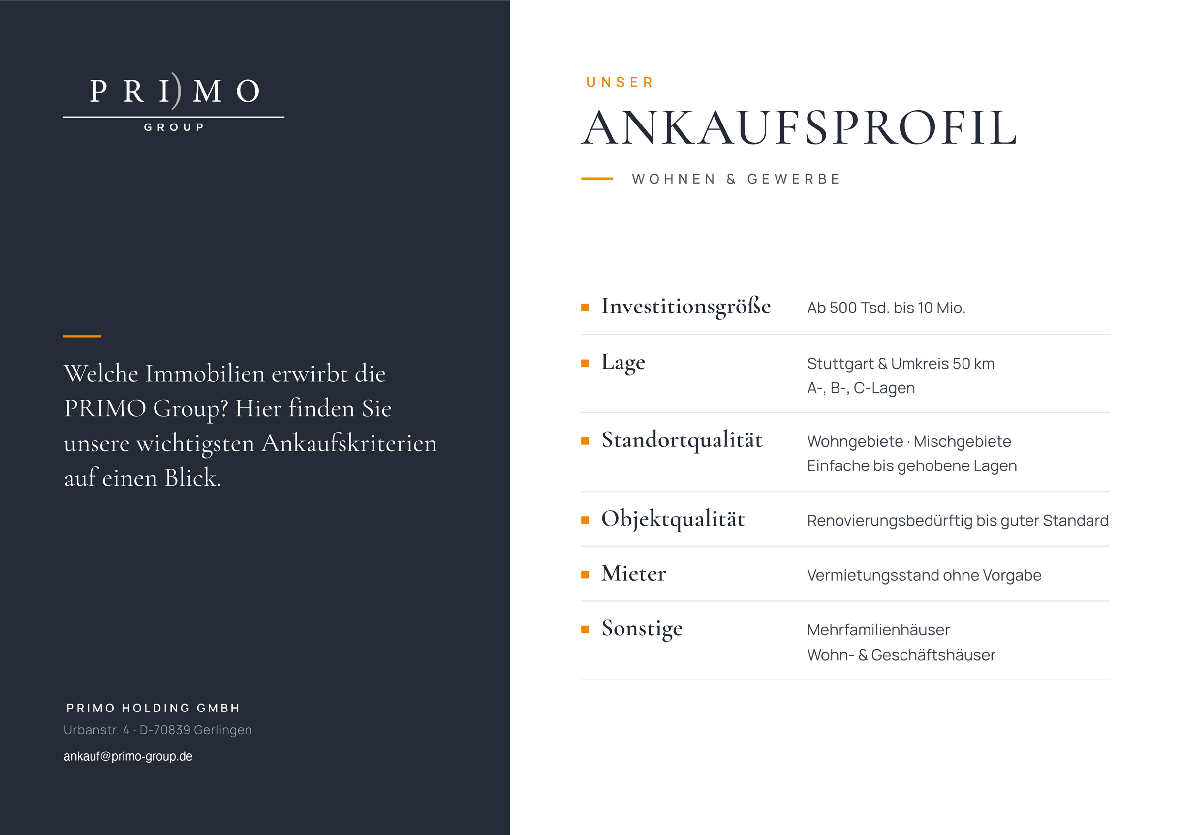Das Ankaufsprofil der Primo GROUP.